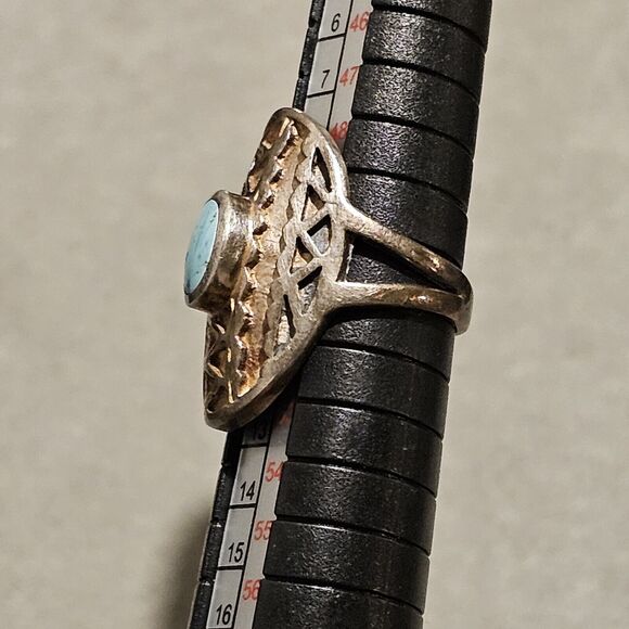 Old Pawn Turquoise c.1950s Navajo Sterling Silver Ring Size 5.5, 6.8 grams - Picture 10 of 13